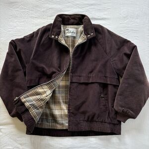 Vtg Lakeshire Corduroy Bomber Jacket Large Brown Plaid Blanket Lined Gorp Norm